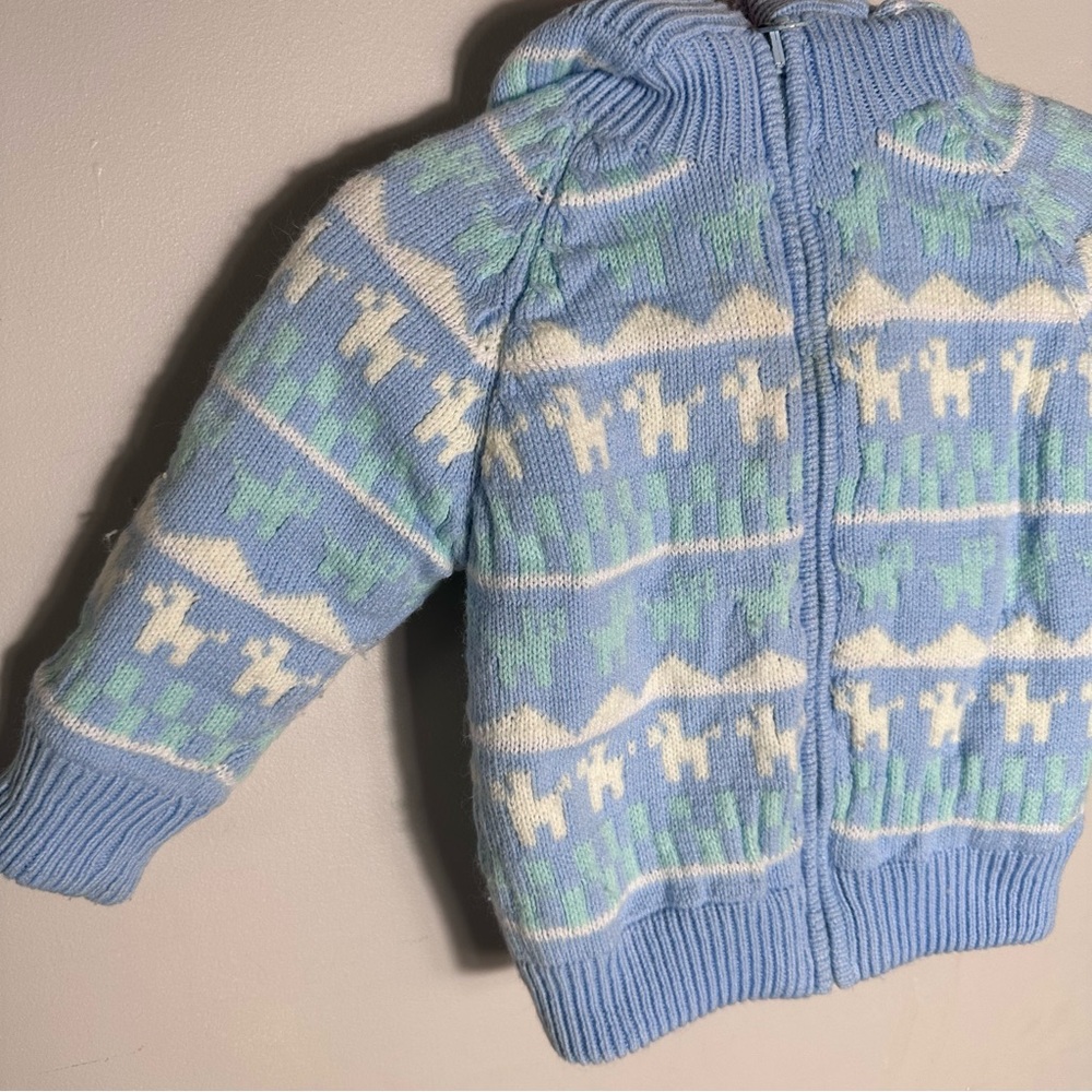 Hand Loomed Light Blue Patterned Knit Zip-Up Hoodie